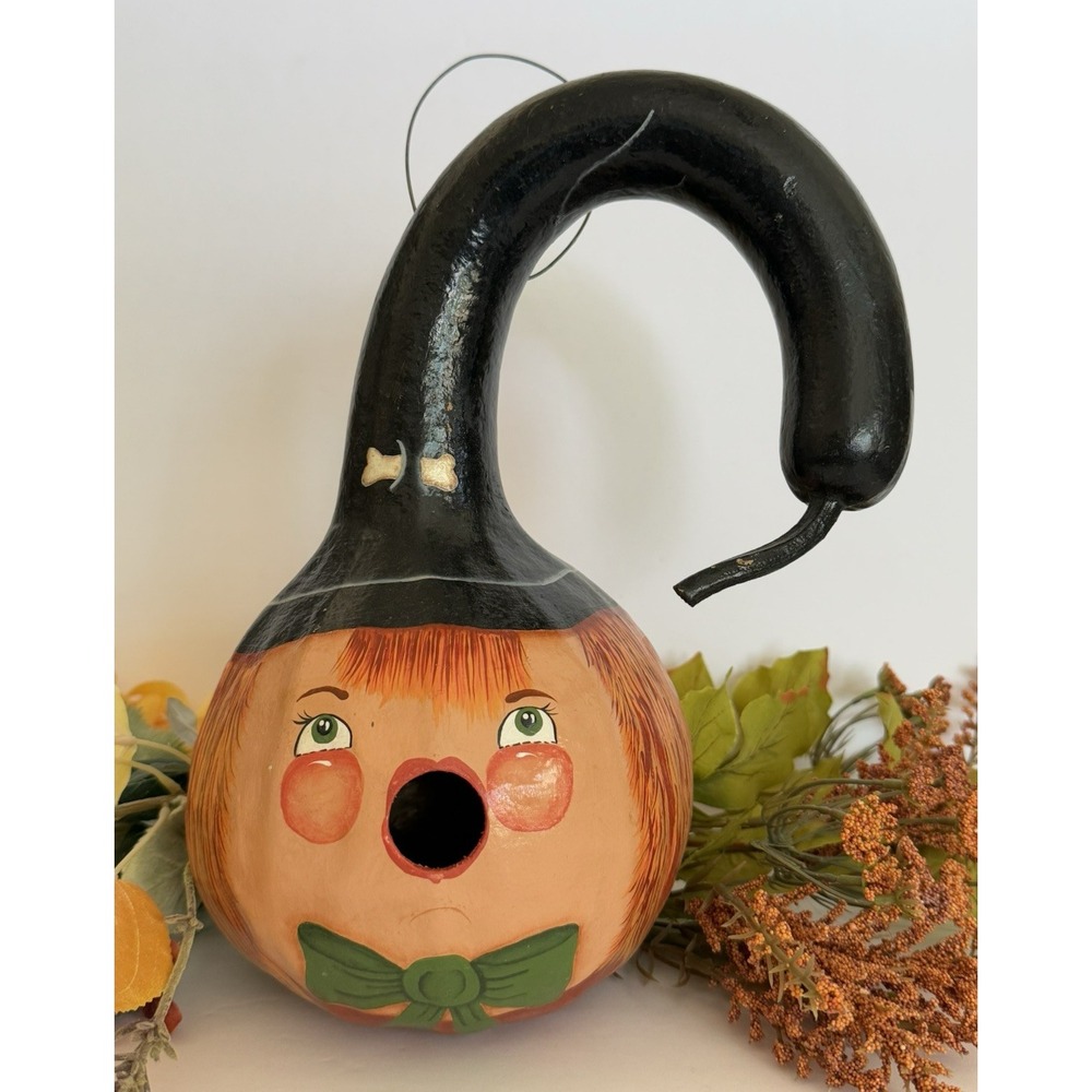Hand Painted Cute Girl Witch Gourd Halloween‎ Decoration/Hanging Bird House